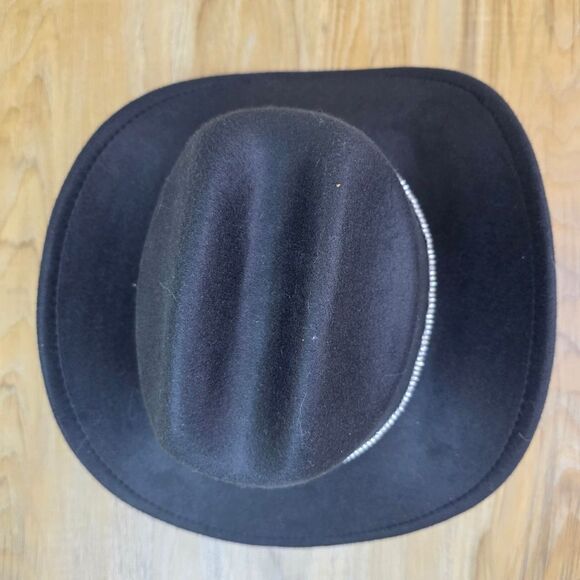 ☔️🩵Black & Rhinestone Band Wide Brim Cowgirl Hat Medium - Picture 9 of 15